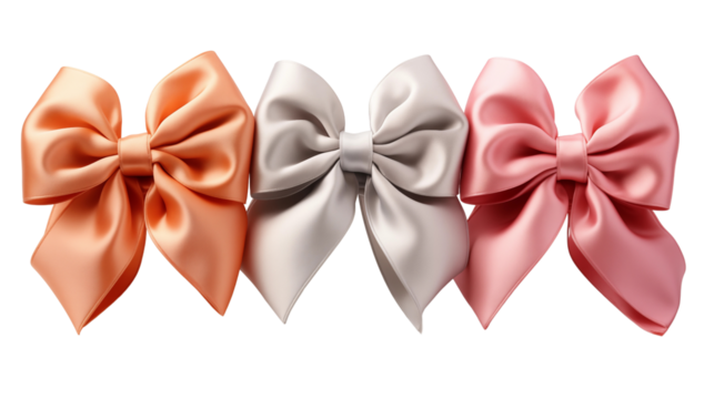 Stylish ribbon bows in various colors, adding elegance to gift wrapping, decorations, and party themes, isolated on transparent background.