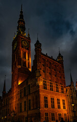 City hall in Gdańsk, Poland. Night cityscape