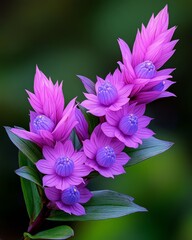 Obraz premium Blooming Purple Flowers with Green Leaves Nature Photography