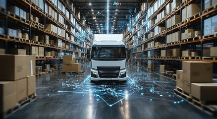 Miniature truck in logistics setting for healthcare and emergency supply chain concepts.