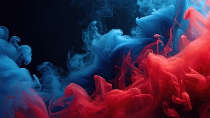 Vibrant swirling smoke in blue and red against a dark background.