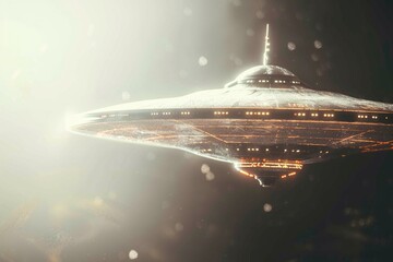 Obraz premium A futuristic flying saucer hovering in the dark night sky