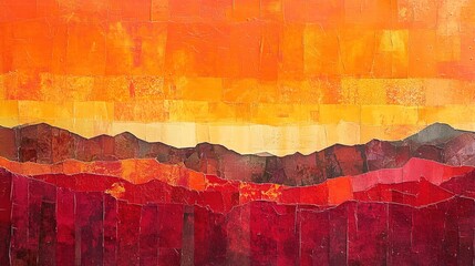 Naklejka premium abstract landscape vibrant red and orange torn paper collage