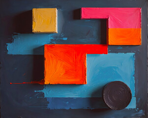 Minimal colorful 3d blocks constructivism abstract art background	