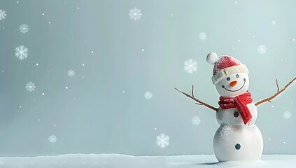 Cheerful snowman on a blue background, radiating holiday spirit and winter joy in a cozy festive setting.