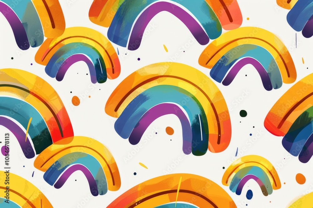 Poster a collection of vibrant rainbows on a clean white background, great for adding color and positivity 