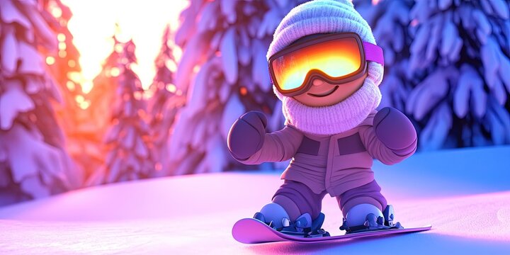 2d animated cartoon snowboarding and skiing 