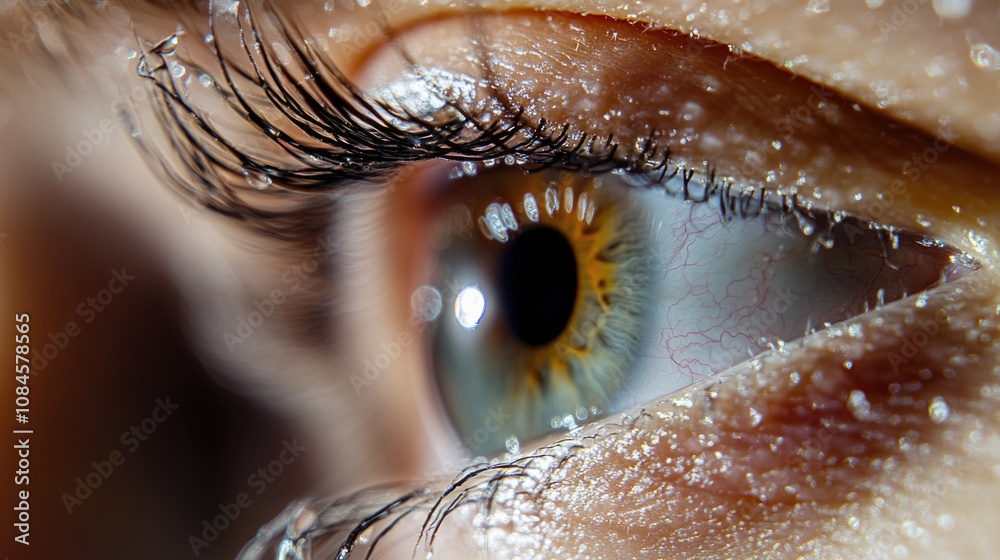 Aufkleber a clear and sharp image of a person's eye with water droplets on the surface