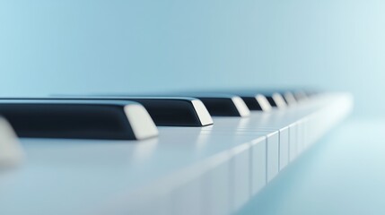Close up of white and black piano keys against a blue background.