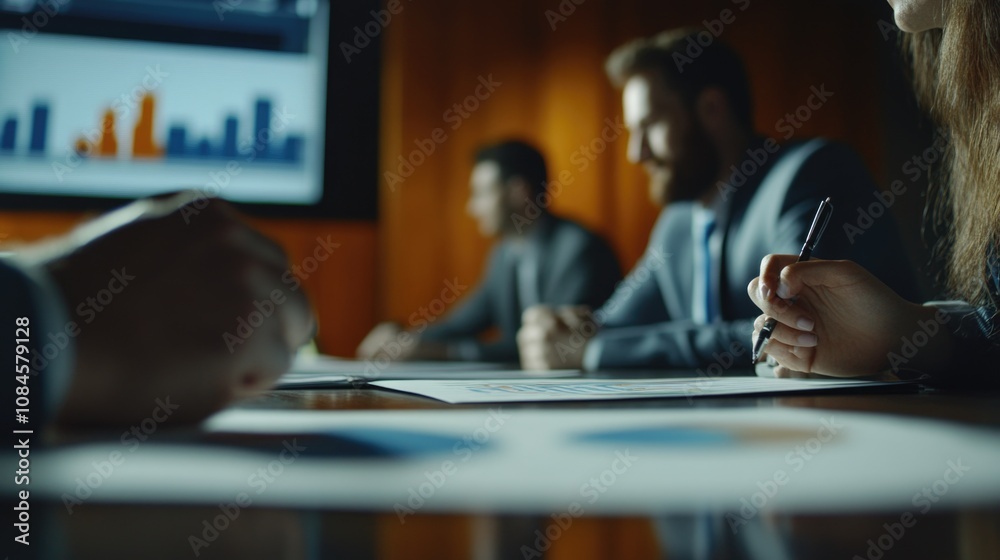 Poster a group of people sitting around a table with papers and documents, ideal for use in business or off