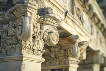 Naklejka premium Close-up shot of a building's facade featuring ornate columns