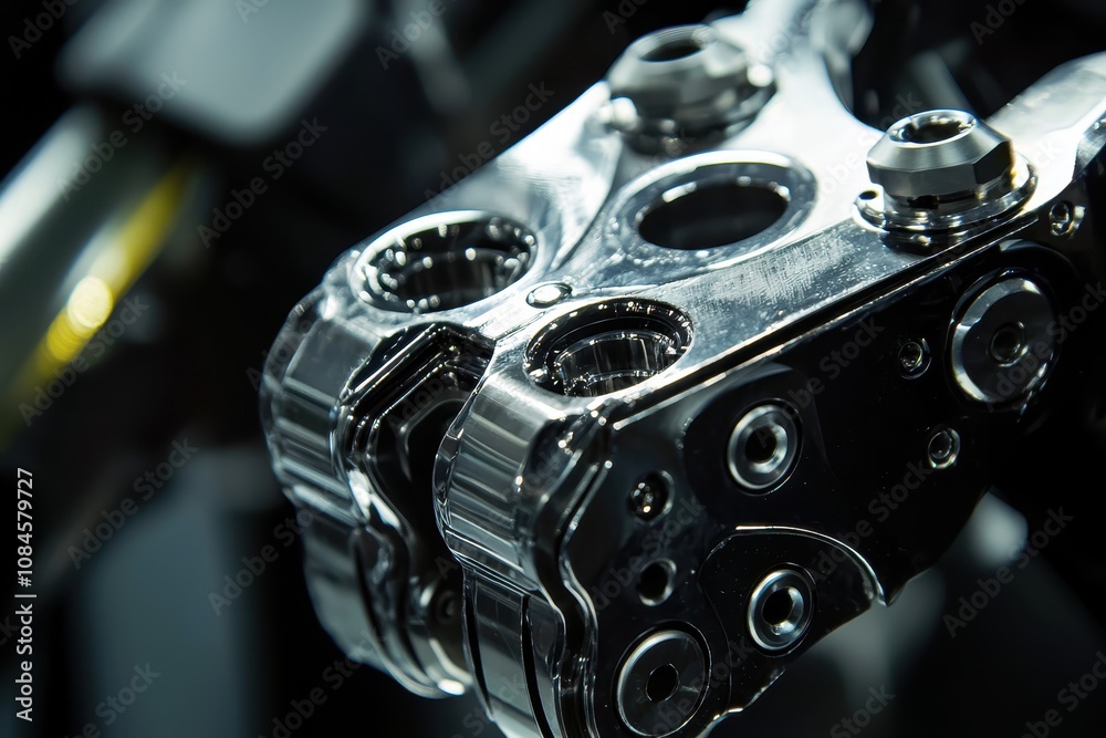 Poster close-up of a futuristic robotic arm joint with intricate details showcasing advanced engineering an