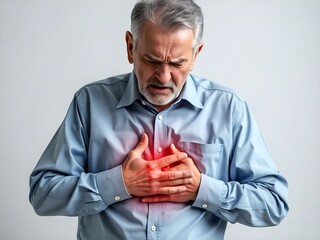 Elderly Man Clutching Chest in Pain