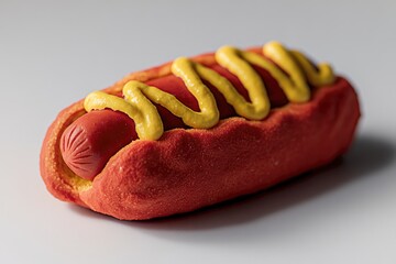 A hot dog topped with yellow mustard and red ketchup, served on a bun