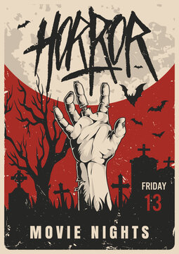 Horror movie nights poster with eerie atmosphere
