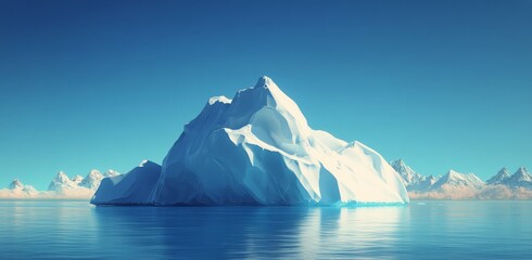 A large iceberg floats serenely in calm blue waters under a clear sky during the daytime