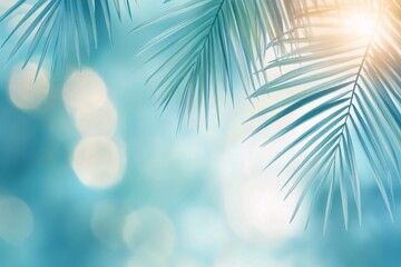 Close up of vibrant green palm leaves against a softly blurred background in a tropical setting