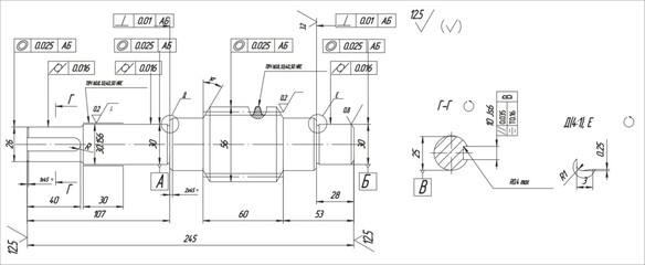 Assembly drawing of worm shaft of electrical reducer.
Vector design of steel mechanical device with dimension lines.
Engineering technic cad scheme on white
paper sheet. Hand drawn machine part sketch