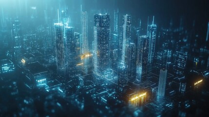 Obraz premium Futuristic skyscrapers emerging from a digital map