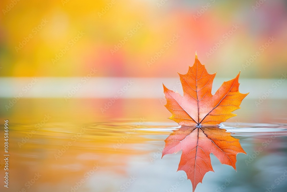 Poster a single leaf floats on the surface of a calm body of water