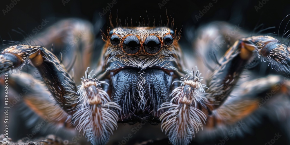 Poster a close-up view of a spider sitting on a branch