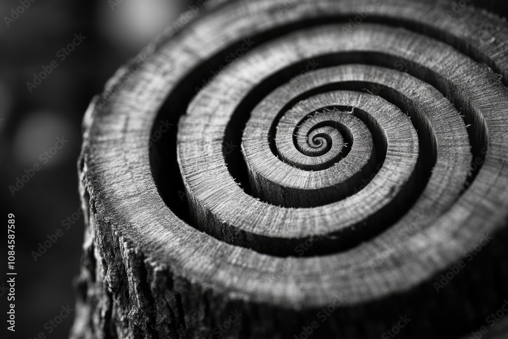 Poster a black and white image of a tree stump standing alone in the landscape