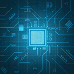 Abstract circuit board blue gradient technology square background