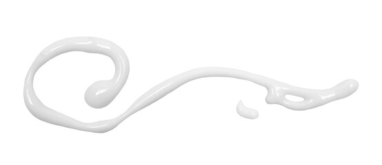 Cosmetic cream spilled, skincare cream stroke swipe isolated on white, top view,