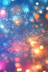 Fototapeta premium Colorful fireworks illuminate the night sky during a festive celebration in the city