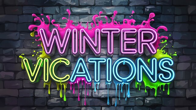 winter vication neon text