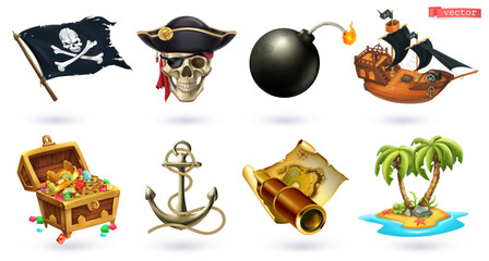 Pirate 3d cartoon vector set