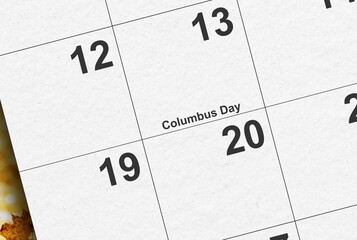 Calendar close up of Columbus Day, 2025
