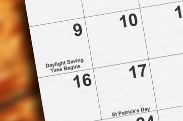 Calendar close up of Daylight Saving Time 2025