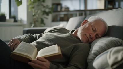 A person relaxing with a book on a couch