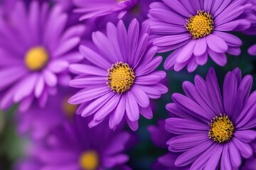 Fototapeta premium A close-up shot of a bouquet of purple flowers with bright yellow centers