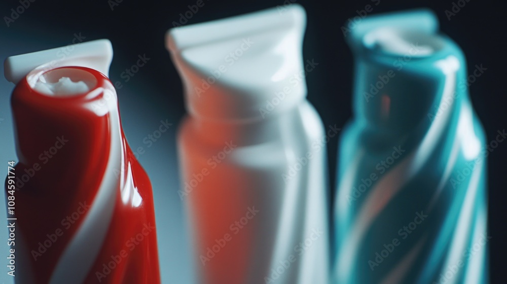Poster A row of three toothbrushes on a flat surface