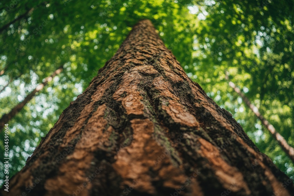 Poster a single tree stands tall in the midst of a dense forest, perfect for use in outdoor and nature-them