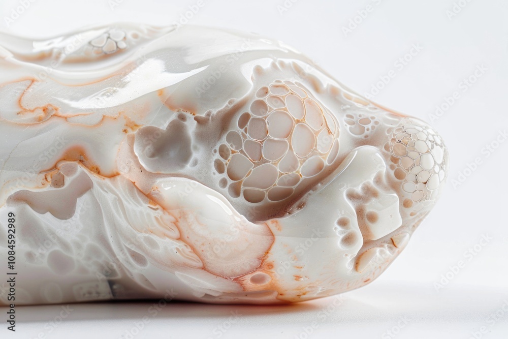 Poster a detailed view of a marble object sitting on a white surface