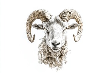 A detailed illustration of a ram's head against a white background