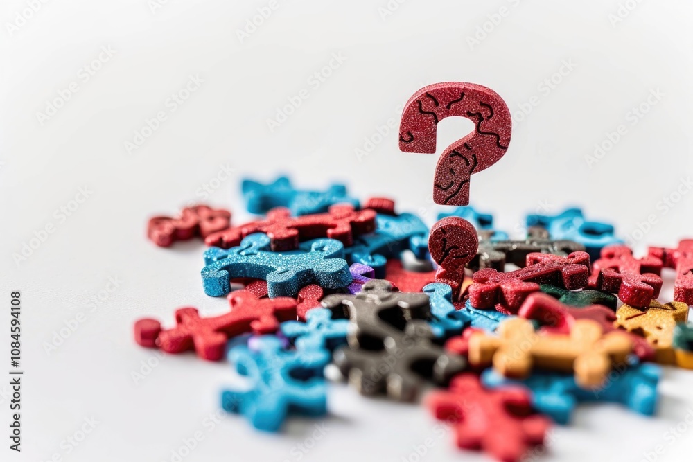 Poster A puzzle with missing parts and a question mark in the center, perfect for illustrations about uncertainty or confusion