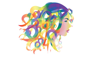 Woman with rainbow infinity symbols hair. Concept for neurodiversity, Disability Pride Month. Neurodiversity awareness and acceptance concept vector. Autism awareness. 