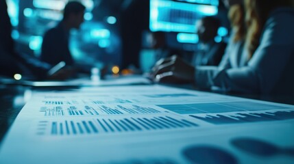 Group of professionals discussing documents and making notes at a meeting