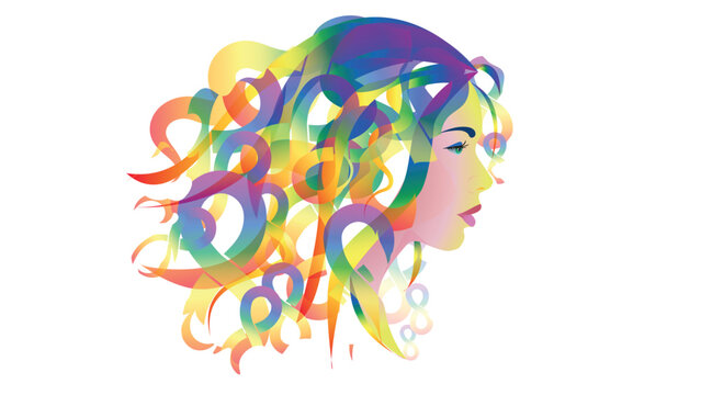 Woman with rainbow infinity symbols hair. Concept for neurodiversity, Disability Pride Month. Neurodiversity awareness and acceptance concept vector. Autism awareness.