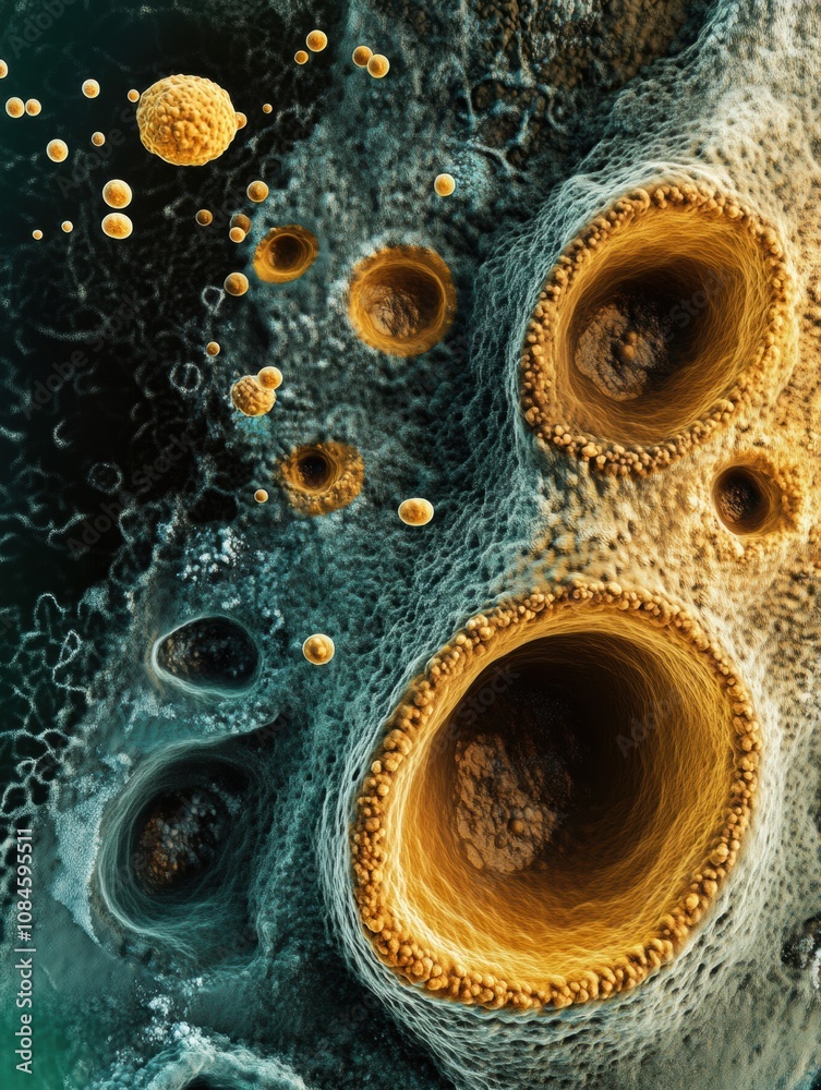 Fototapete this microscopic perspective reveals complex cellular structures and various biological forms, showc