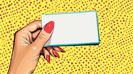 A woman's hand holds a blank business card, suitable for use in presentations, marketing materials or as a prop in still life photography