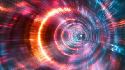 Obraz premium Breathtaking and mesmerizing abstract image of a cosmic tunnel filled with blurred motion streaking neon lights and radiant energy creating a dynamic and futuristic sci fi atmosphere