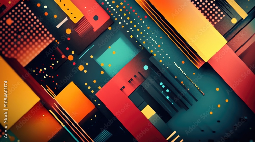 Aufkleber a vibrant abstract design featuring squares and dots