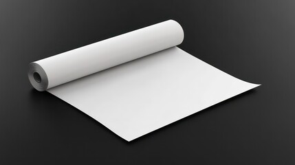 Blank white paper roll or sheet laying flat on dark table or desk background Empty clean template for product display business branding corporate identity and graphic design presentation