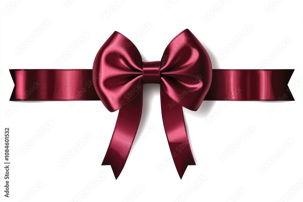 Poster A red ribbon tied into a bow on a clean white background, perfect for adding a pop of color to any design