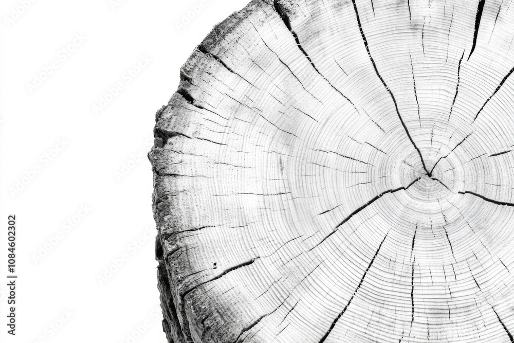 Poster a black and white photograph of a tree stump in the forest, suitable for use as a background or illu